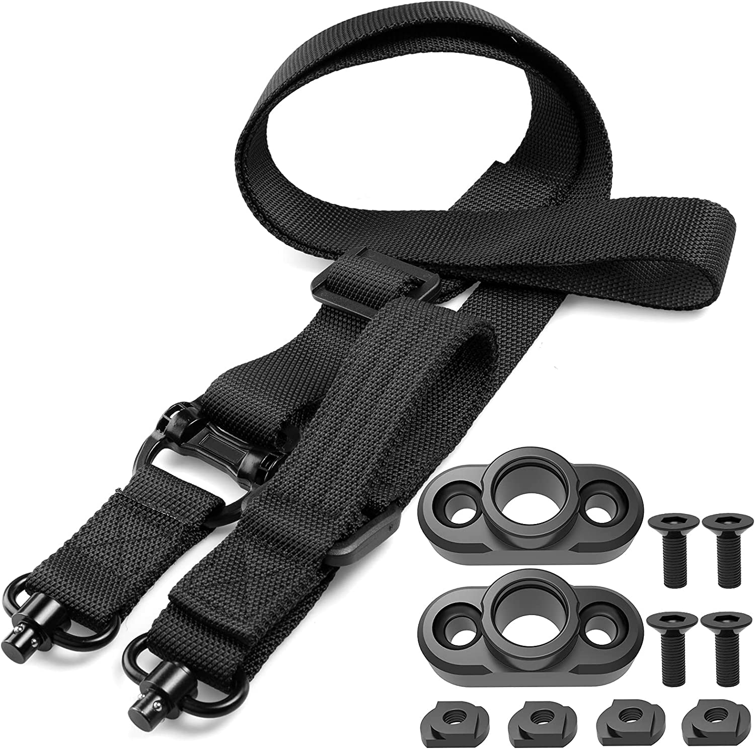 Rifle Sling 2 Point Sling Quick Adjust with QD Sling Swivels, 2 PCS QD for Mlok Rail, Two Point Sling Gun Sling Strap with Fast Adjust Loop Quick Release Sling Attachment