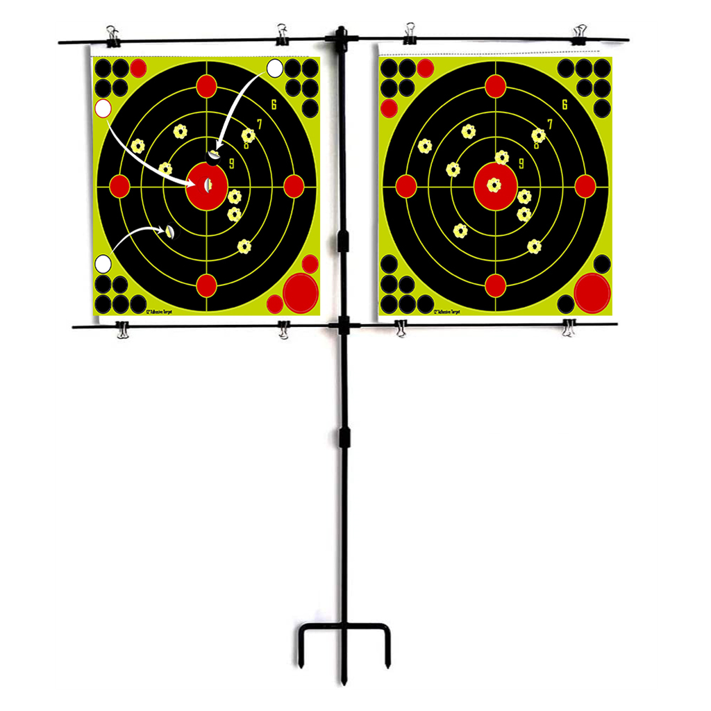 Adjustable Paper Target Stand, Frame with 8 Clips Clear Bullseye Targets Sheet for Shooting
